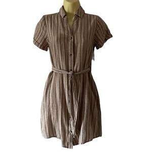 Japna Tan & White Striped Shirt Dress with Pockets NWT